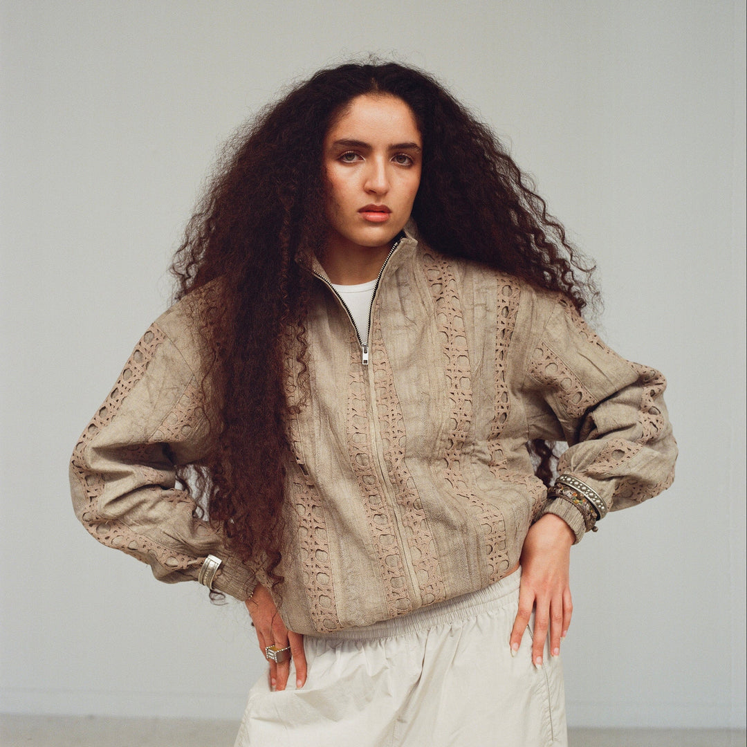 Ivory Striped Crochet Linen Track Jacket – Medina