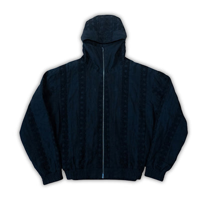 Black Striped Crochet Hooded Jacket