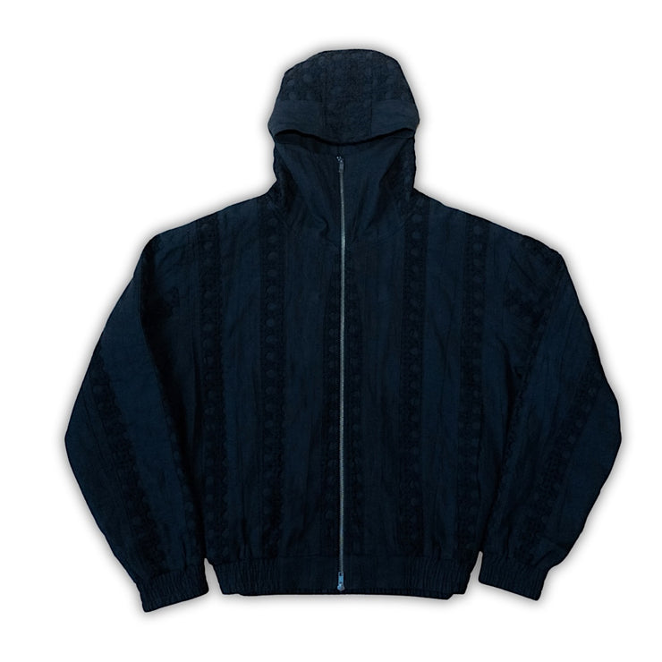 Black Striped Crochet Hooded Jacket