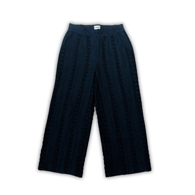 Black Striped Crochet Linen Trousers