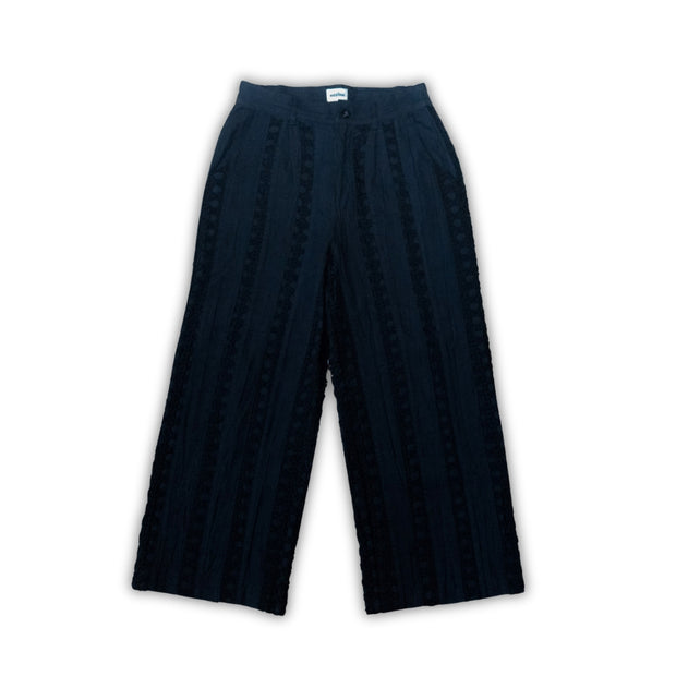 Black Striped Crochet Linen Trousers