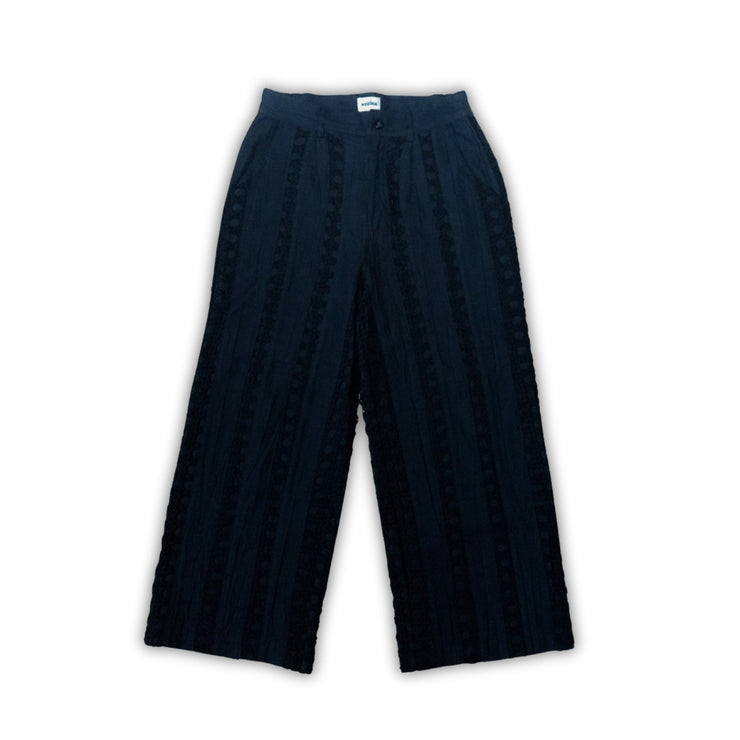 Black Striped Crochet Linen Trousers