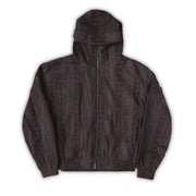 Taupe Striped Crochet Hooded Jacket