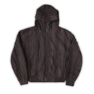 Taupe Striped Crochet Hooded Jacket