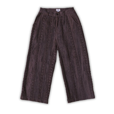 Taupe Striped Crochet Linen Trousers