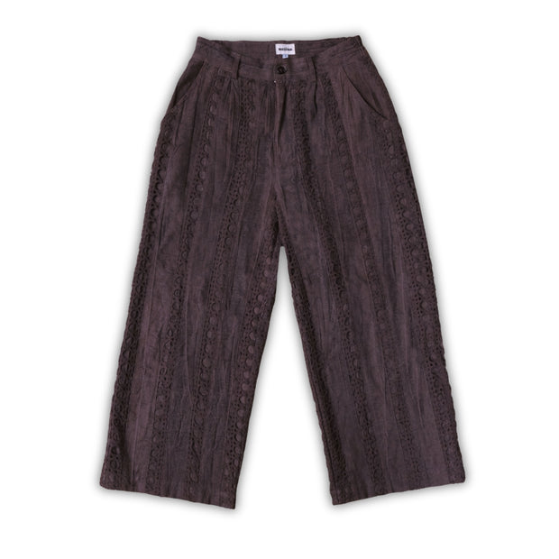 Taupe Striped Crochet Linen Trousers
