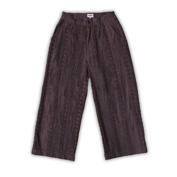 Taupe Striped Crochet Linen Trousers