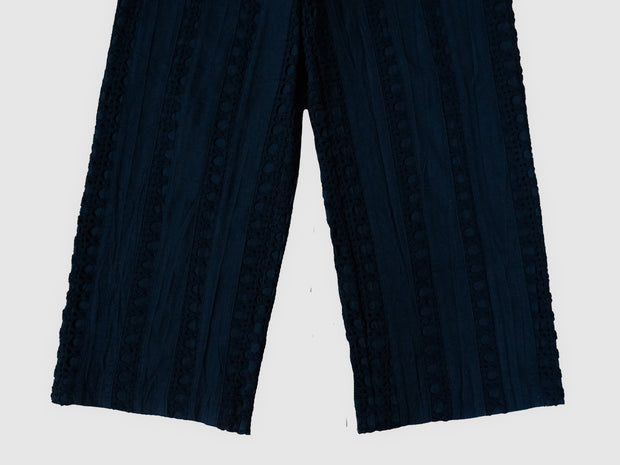 Black Striped Crochet Linen Trousers