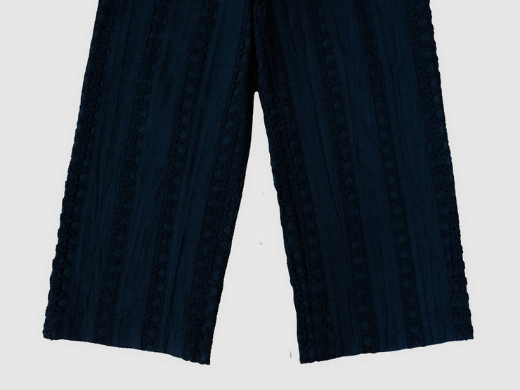 Black Striped Crochet Linen Trousers