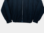 Black Striped Crochet Hooded Jacket