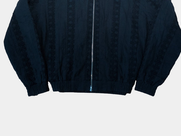 Black Striped Crochet Hooded Jacket