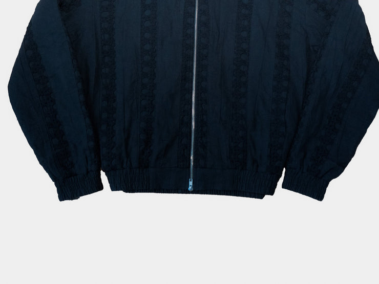 Black Striped Crochet Hooded Jacket