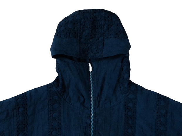 Black Striped Crochet Hooded Jacket