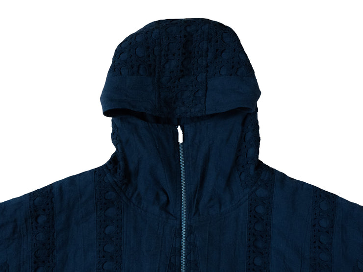 Black Striped Crochet Hooded Jacket