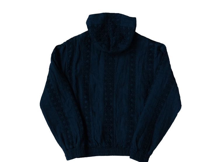 Black Striped Crochet Hooded Jacket