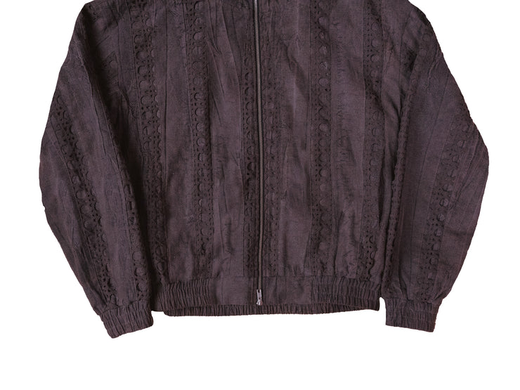 Taupe Striped Crochet Hooded Jacket