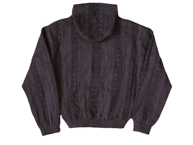 Taupe Striped Crochet Hooded Jacket