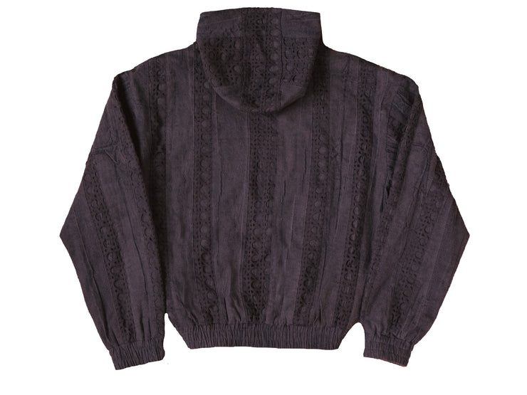 Taupe Striped Crochet Hooded Jacket