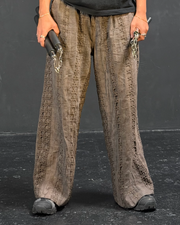 Taupe Striped Crochet Linen Trousers