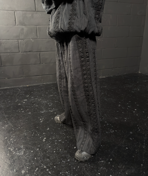 Black Striped Crochet Linen Trousers